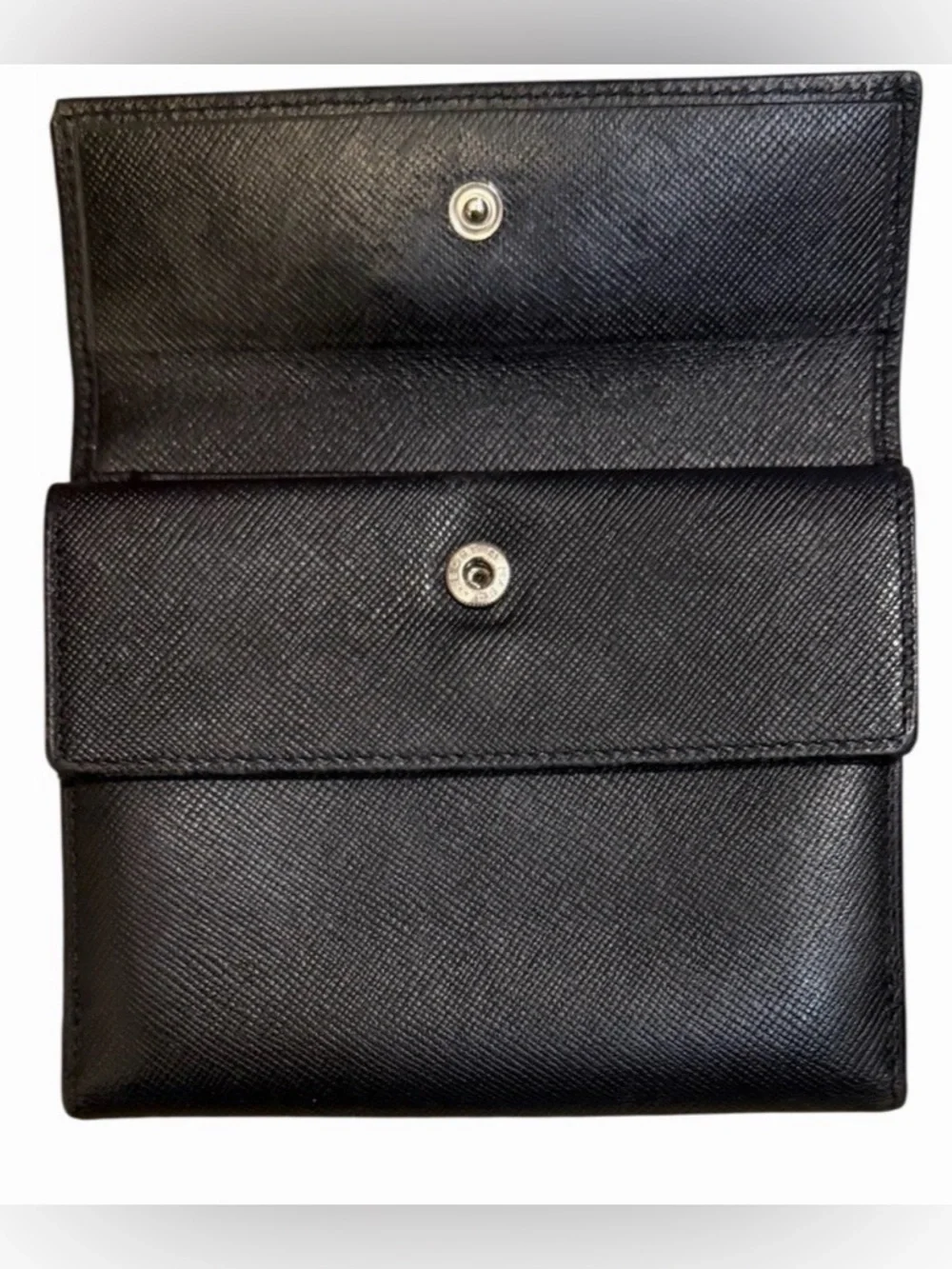 Prada Black Saffiano Leather Men's Snap Flap Wallet with Triangle Logo